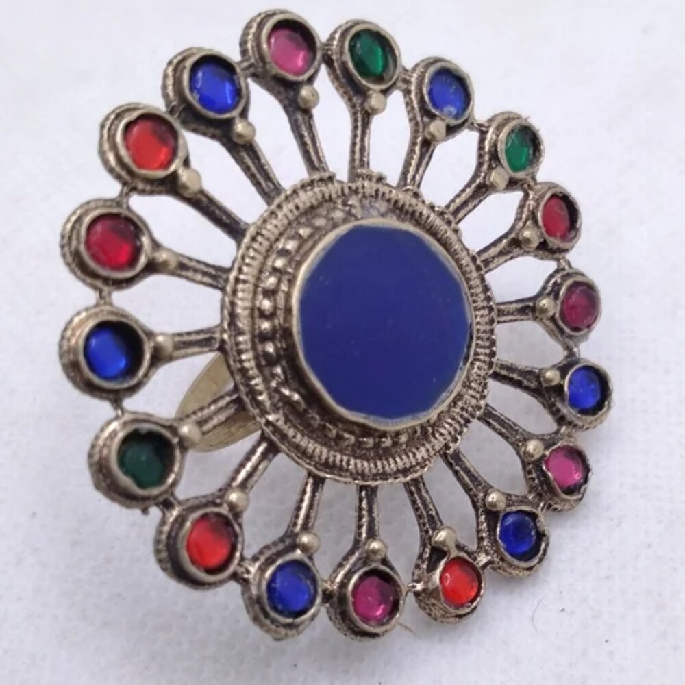 Afghan Ring, Massive Ring With Multicolor Glass S… - image 3